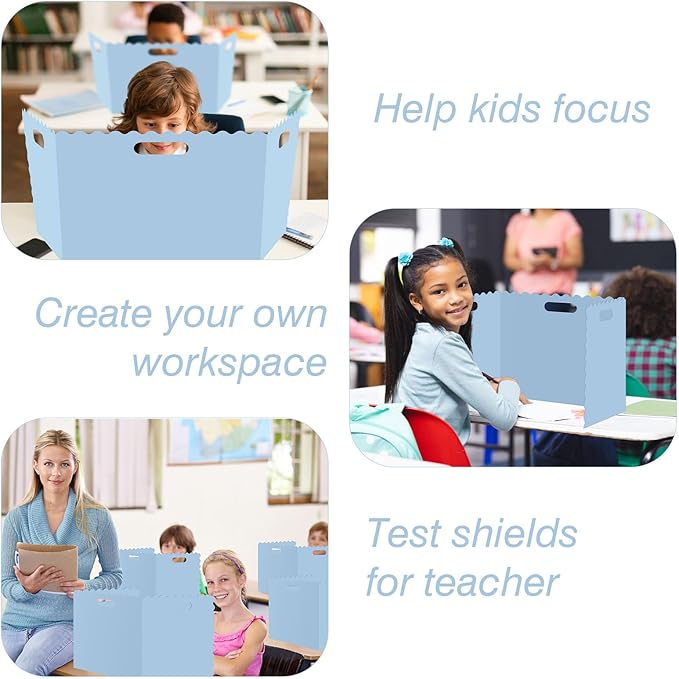 Whaline 24 Pcs Student Desk Privacy Boards Blue Classroom Desk Divider Shield Privacy Panel Folders Screen Partition for School Teacher Student Test Supplies