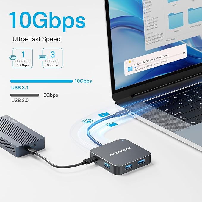 USB C Hub 10Gbps, Multiport Adapter with 4K 60Hz HDMI, 100W Power Delivery, 3 USB A3.1+1 USB-C 3.1 Data Port, USB to HDMI Adapter for MacBook, Dell, Lenovo, Surface, iPad PRO, XPS(Grey)