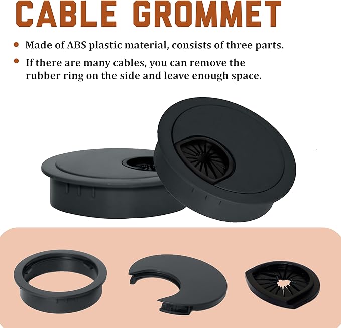 Signite 5 Pcs Plastic Desk Cable Grommet 2-1/2" – Durable Desk Hole Cover for Wire Management, Desks Cord Grommet for Workstations, Tables, Countertops 60mm Hole Cover for Home/Office Use -(Dark Grey)