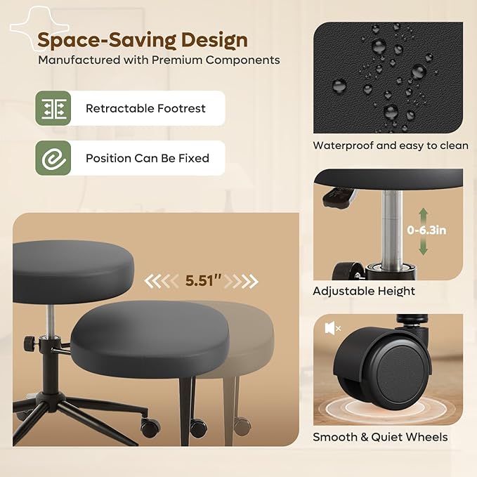 Pinmoco Ergonomic Cross Legged Office Chair Extra Wide for ADHD and Meditation, Kneeling Chair with 360° Swivel Wheels and Reversible Seating, Adjustable Height and Seat Deapth, PU Leather, Black