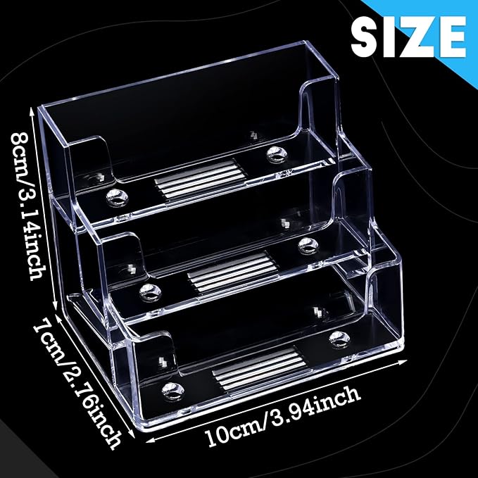 TecUnite 16 Pieces Business Card Holder for Desk 3 Tiers Clear Acrylic Stand for Business Card Organizer Storage Holder Display for Office and Company, 180 Cards Capacity