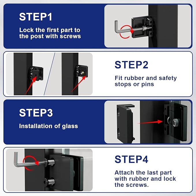 Glass Clamp - 40PCS ,for 1/3 "-1/2" Tempered Glass, Stainless Steel 304 Flat Back Square Casting- Black for Indoor/Outdoor Balustrade, Stair Handrail (LIUCHONGYANG99)