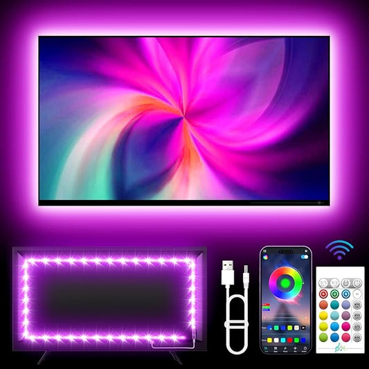 KANTUTOE TV Backlights, 13.1FT LED Lights for 32-65 Inch TV, RGB TV LED Lights Behind, Music Sync Bluetooth APP and Remote Control TV LED Strip Lights USB Powered for Gaming/Bedroom
