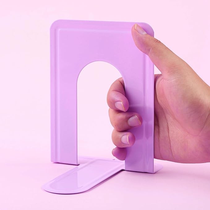 Mr. Pen- Book Ends, 4 Pack, Purple, Heavy Duty Metal Bookends for Shelves, Book Holders for Shelves, Metal Bookends