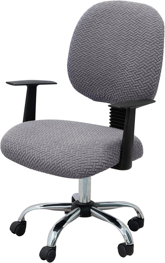MIFXIN Computer Office Chair Cover Stretch Elastic Slipcover 2 Piece Stretchable Jacquard Computer Chair Seat Covers Furniture Protector for Office Home, Only Covers NO Chair (Grey)