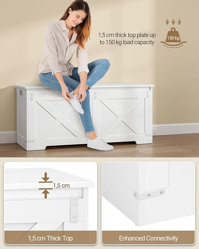 Hzuaneri 42.9" Storage Chest, Large Storage Trunk with 2 Hinges, Farmhouse Wooden Box Bench, Lift-Top Organizer Chest, Entryway Trunk for Bedroom, Living Room, White SB10903X