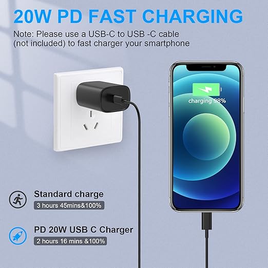 DiHines Phone 14 13 12 11 Fast Charger,6FT Long Fast Charging Lightning Cable with 20W USB C Charger Block for Phone 14/14 Pro Max/13/13 Pro Max/12/12 Pro Max/11/11Pro/XS/Max/XR/X,Pad,Black