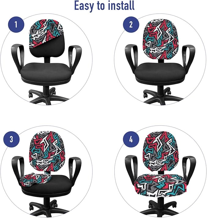 Ambesonne Grunge Office Chair Slipcover, Abstract Shapes in Graffiti Art Style Underground Hip Hop Culture Funky Street Wall, Protective Stretch Decorative Fabric Cover, Standard Size, Dimgrey Coral