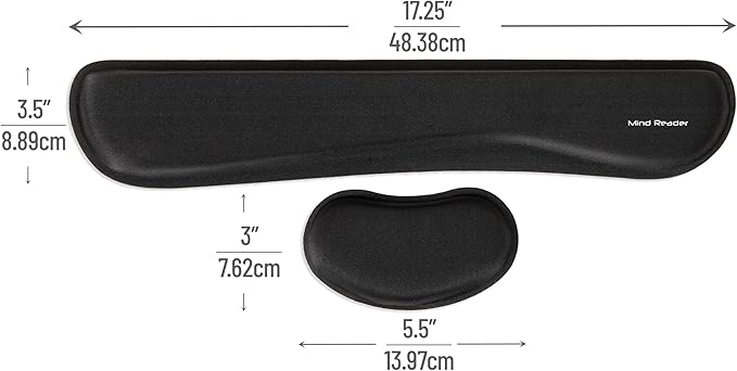 Mind Reader Ergonomic Keyboard and Mouse Wrist Rest Set, Gaming Accessory, Memory Foam, 16.75" L x 3" W x 0.75" H, 2 pcs, Black