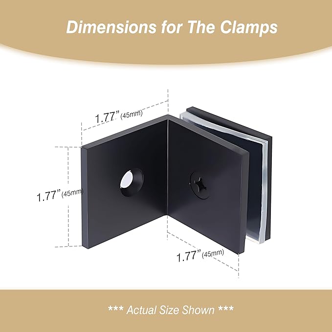 Brass Glass Clamp, for 5/16"–1/2" (8–12mm) Glass, Wall- or Floor-Mount Fixed Clips, Matte Black
