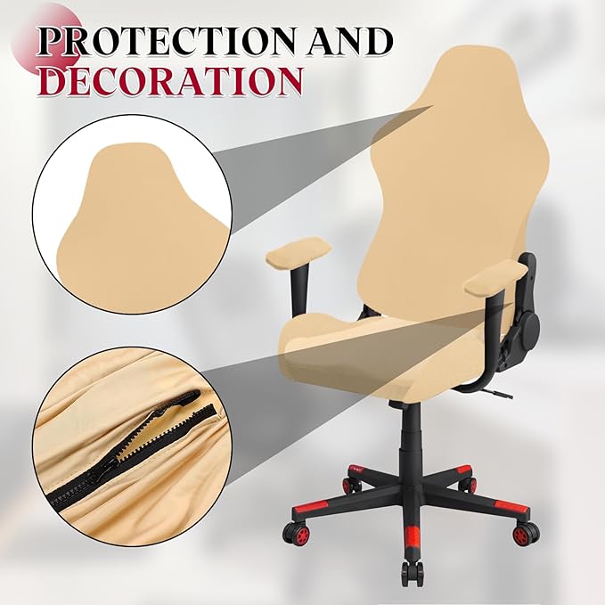 uxcell Gaming Chair Covers, Stretchable Office Computer Chair Slipcover with Armrest Covers, Elastic Seat Protector for Office Reclining Racing Game Chair, Beige