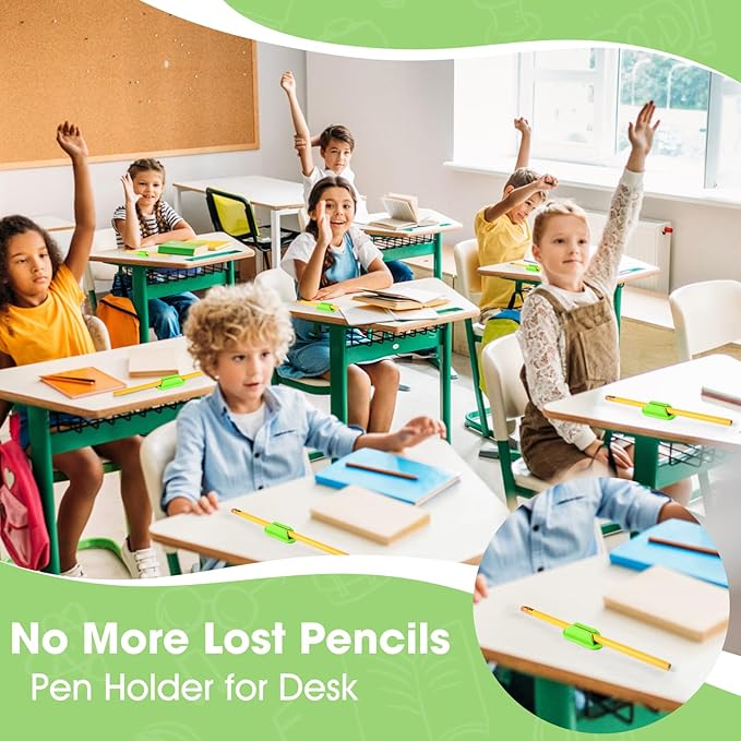 VZZNN 20 PCS Adhesive Pencil Holders for Desk, Silicone Pen Holder for Notebook Wall Clipboard, Durable Pencil Holder for Classroom School Office Home Teacher Student Supplies, Green