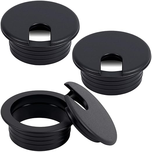 3pcs 1.5 Inch Desk Hole Grommet, Black Detachable Desk Hole Cover for Organizing Protecting Wires, U-Shaped Countertop Grommet for Home Office Computer Cables