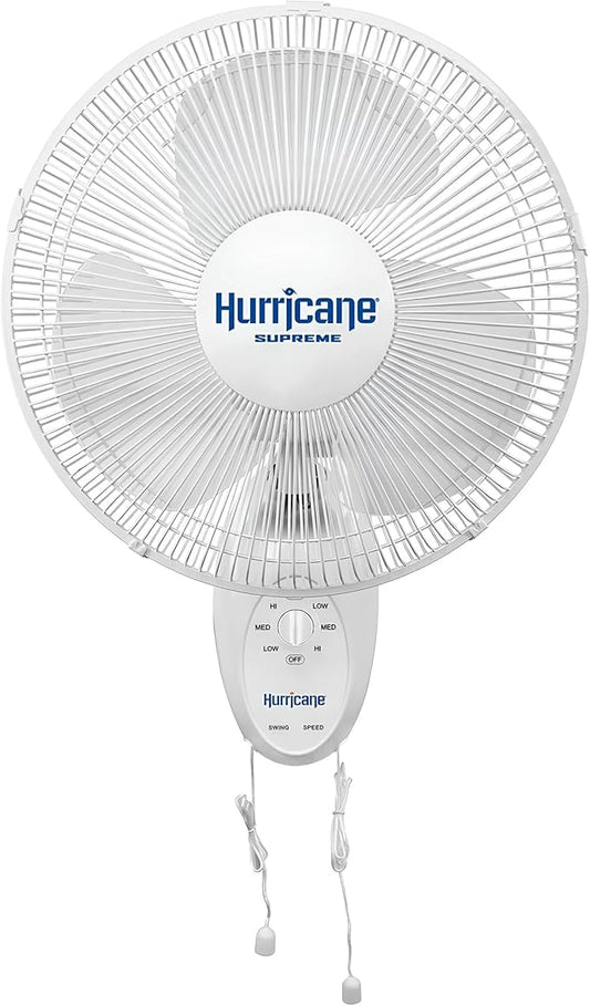 Hurricane Supreme 12” Portable Oscillating Wall Mount Fan, Space Saving, Powerful, and Quiet 3 Speed Airflow, Adjustable Tilt for Home and Workshop
