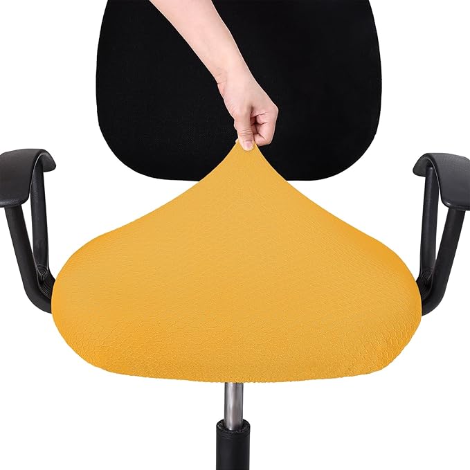 Smiry Stretch Jacquard Office Computer Chair Seat Covers, Removable Washable Anti-dust Desk Chair Seat Cushion Protectors - Mustard Yellow