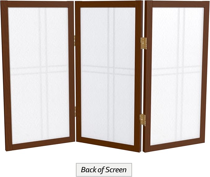 2 ft. Short Desktop Double Cross Shoji Screen - Walnut - 3 Panels