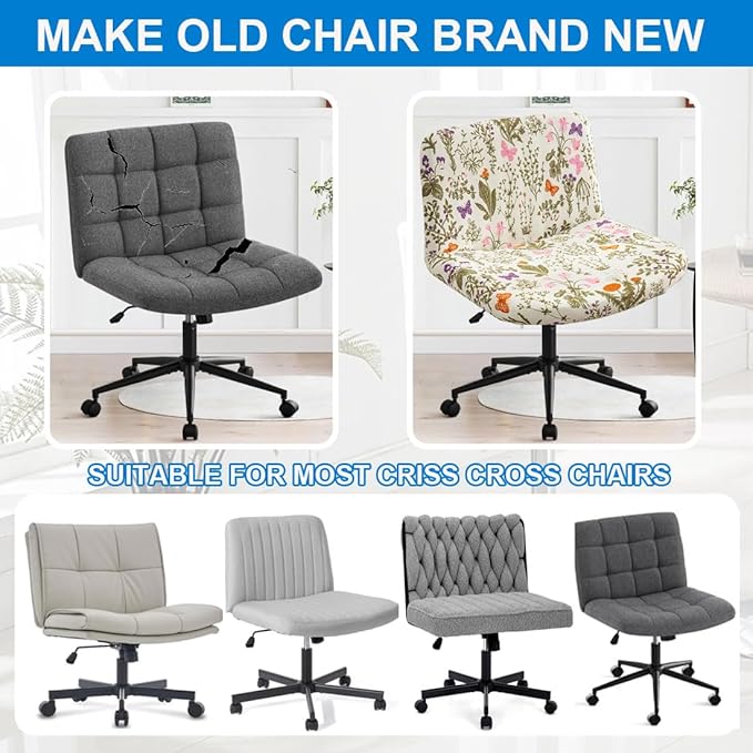 Levoberg Armless Criss Cross Office Desk Chair Cover Slipcovers Printed Vanity Desk Chair Covers Accent Mid Back Wide Swivel Task Chair Protector #1
