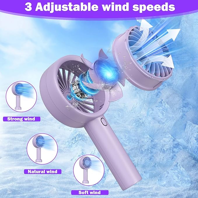 Decute Handheld Turbo Fan Strong Wind Mini Portable Fans, Hand Held USB-C Rechargeable Travel Fan for Indoor Makeup Office Desktop and Outdoor Beach, for Women Girl Men Boy(Purple)