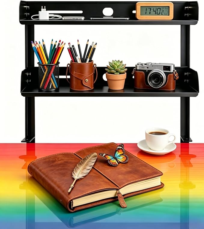 Yuxh Clamp Desk Shelf 16 inch Cilp Under Table Organizer, Black, L