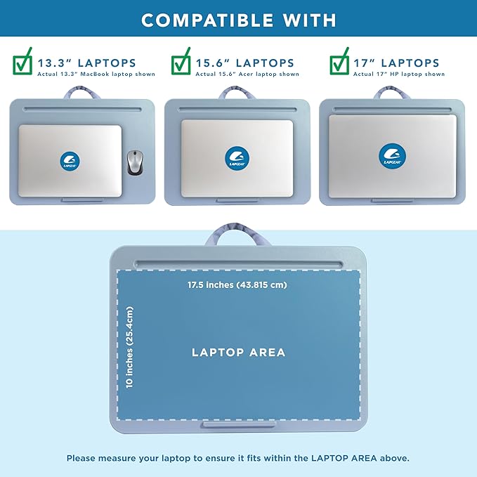 LAPGEAR Original Lap Desk – Fits Up to 17″ Laptops – Sky Blue – Style No. 45153