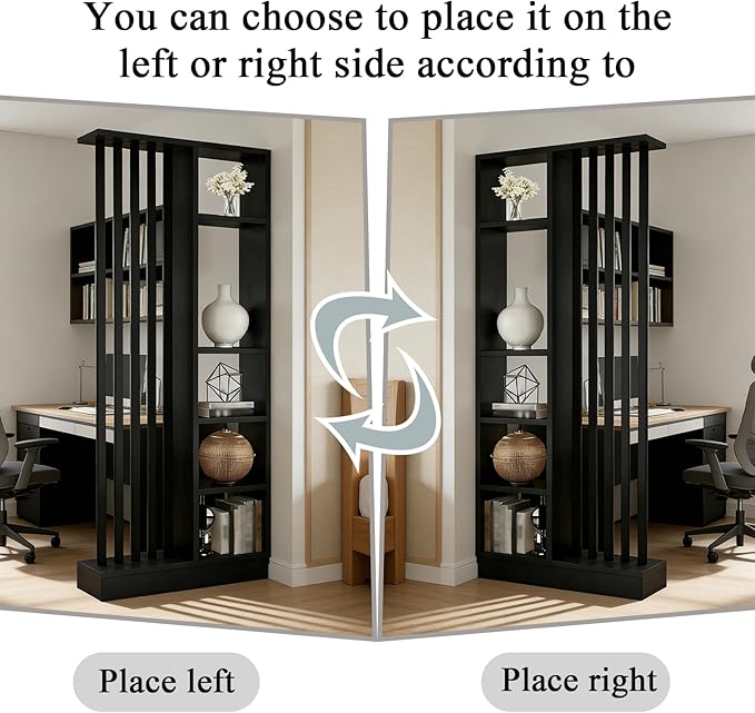 Room Divider with Shelves, Entrance Hall Partition Screen Column Floor to Ceiling - Freestanding Room Divider with Storage Shelf, Freestanding Decor for Bedroom (A Black + Black, 31.5in / 80cm)