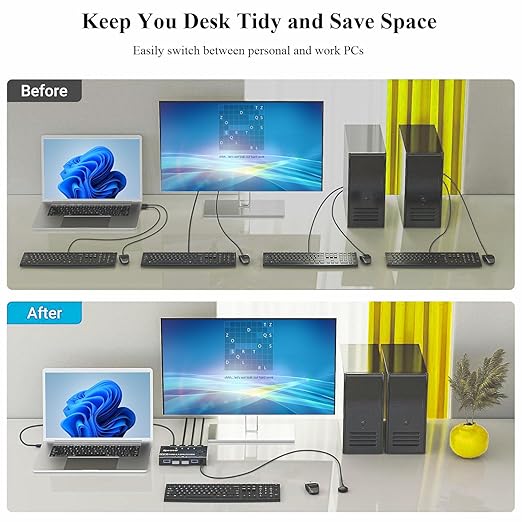 USB 3.0 Switch Selector 4 Computers, 4 Port USB KVM Switch for 4 PC Share 4 USB Devices for Keyboard Mouse Printer, Wired Remote and 4 USB 3.0 Cables Included