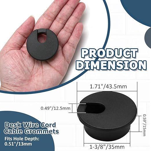 5pcs 1-3/8 Inch Desk Grommet, Plastic Desk Hole Cover, Black Cable Hole Cover, Desk Hole Grommet for Wire Cord Organizing Office Computer Desk