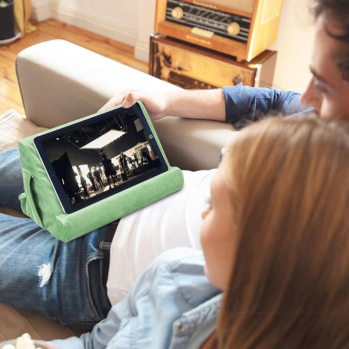 Multi-Angle Tablet Stand with Soft Pad Cushion and Net Pocket - Universal Lazy Holder for Lap, Knee, Sofa and Bed(Green)