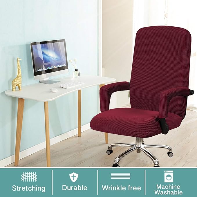 Turquoize Office Chair Cover Stretch With Arms - Universal Removable Rotating Boss Slipcover for Computer Desk Chairs - for Dogs Cats Pets, Burgundy