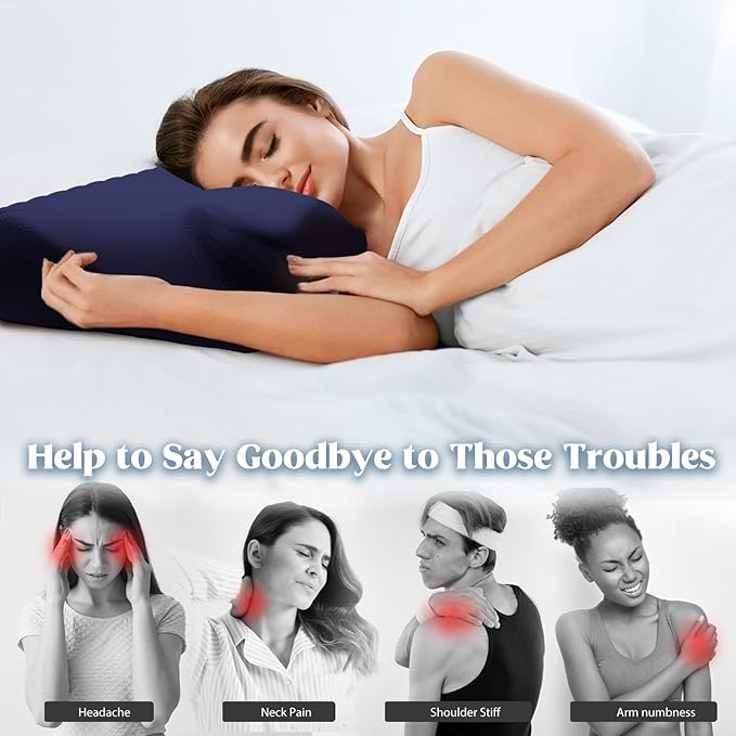 Cooling Contour Memory Foam Pillows Support Odorless Ergonomic Neck Pillow Adjustable Orthopedic Bed Pillow for Side Back Stomach Sleeper Cervical Pillow for Neck Pain Relief,with Pillowcase