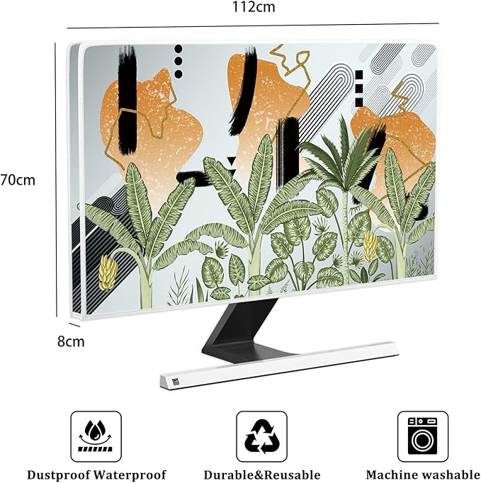 Boho Tropical Leaves Waterproof 45, 46, 47, 48 Inch TV Dust Cover Anti-Static Dustproof Botanical Bohemian Plant Screen TV Covers for Television Screen LED LCD OLED TVs PC Weatherproof