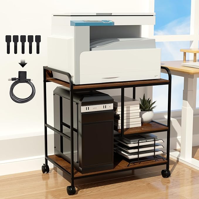Printer Stand Large Storage for Office: Sturdy Steel Frame Mobile and Printer Table with Adjustable Storage Shelf - Easy Installation and Stability Design Table with Wheels for Scanners Paper File