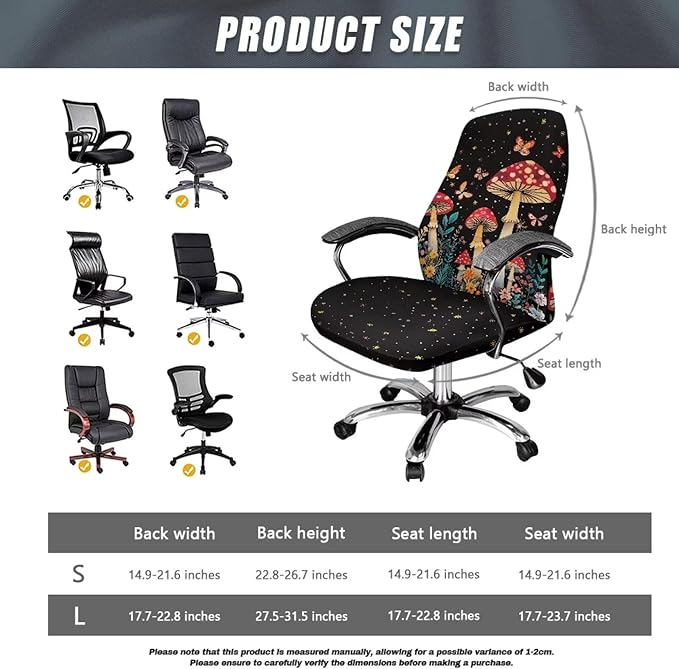 Talayituse Mushroom Butterfly Flower Print Office Chair Covers Stretch Computer Chair Slipcover Removable Boss Chair Seat Cushion Protectors for Armrest Chair Universal Rotating Chair, L