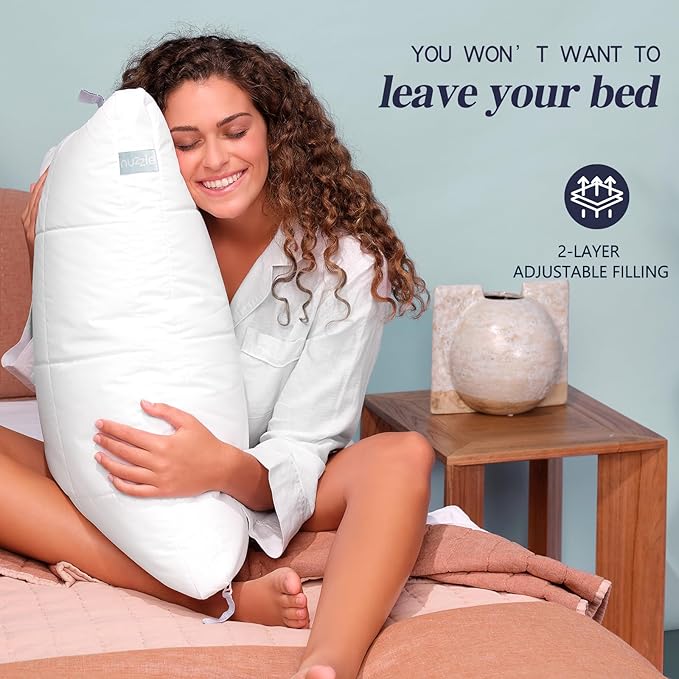 Nuzzle Queen Size Adjustable Firm Pillow – Hotel Luxury Neck Support, Height Adjust Soft Cooling Pillow for Back, Stomach or Side Sleepers-Home Gift