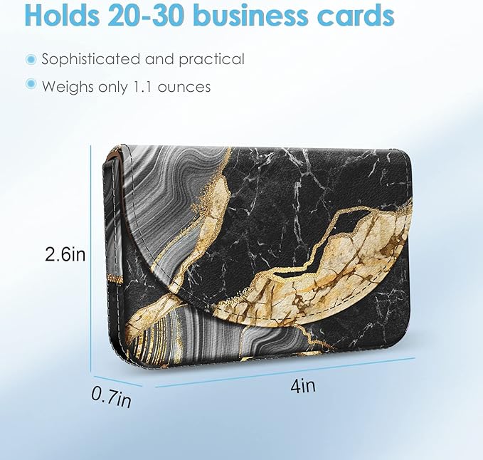 Business Card Holder，PU Leather Business Card Case Color Printing Pattern Card Holder Wallet，Pockets Magnetic Credit Card Holders for Men and Women，Black Marble