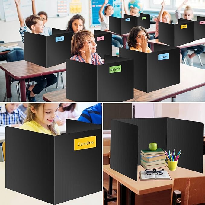 2-Pack Desk Dividers for Students, Waterproof Durable Plastic Study Carrel Dividers, Easy to Clean, Privacy Classroom Shield Folder Boards for Student Desk, Black