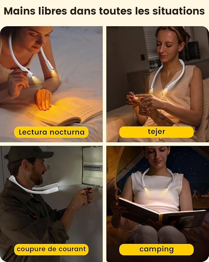 Glocusent Lightweight Neck Light for Reading in Bed, 1200mAh Rechargeable Book Light, Hands-Free Reading Light, 5 Colors, 5 Brightness Adjustable, Private Bedtime Reading for Book Lover