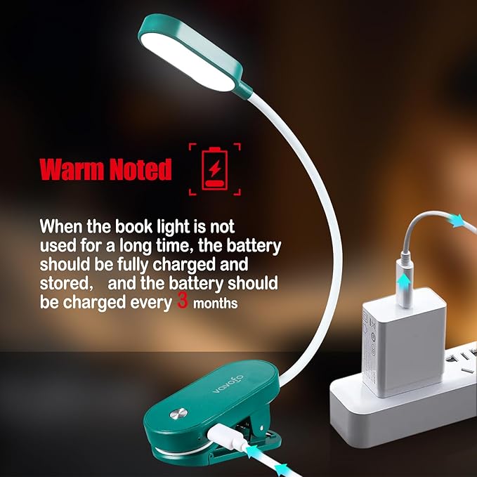 VAVOFO Rechargeable Book Light, 14 LEDs Eye Care Clip On Amber Reading Light for Bookworms Reading in Bed with 9 Colors 9 Brightness (Dark Green)
