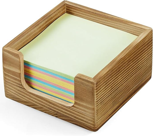 Burnt Wood Sticky Note Holder, 3 x 3 Inch Post It Note Dispenser for Office Desk Accessories, Self Stick Note Pad Holder, Memo Pad Holder Dispenser Organizer for School Office Desk Supplies