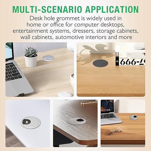 EASYEAH 2 Pcs Desk Grommet 2" / 50 mm, Desk Cord Hole Cover, Cable Grommet ABS Plastic, Desk Hole Grommet for Home & Office Pc, Detachable Cable Cord Organizer-Silver Sand