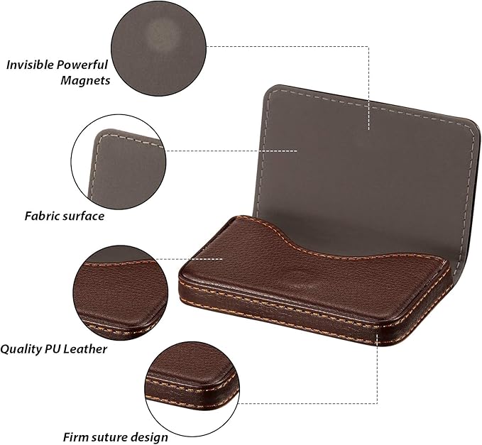 Outus 2 Pcs Business Card Holder, PU Leather Business Card Case Pocket Wallet with Magnetic Shut for Christmas Gift Adult(Coffee and Coffee)