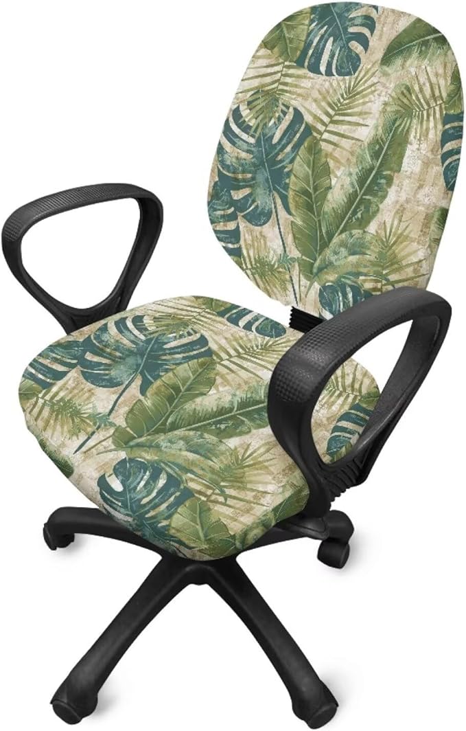Tropical Palm Tree Leaves Office Chair Covers Washable Computer Office Chair Seat Cover Y2K Floral 2 Piece Office Chair Slipcovers Dorm Rotating Chair Slipcover