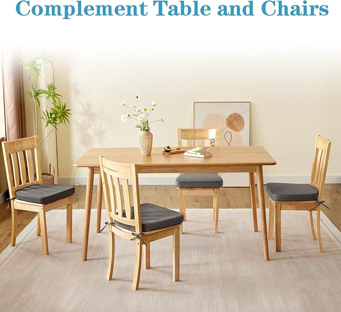 IASEAHK Chair Cushions for Dining Chairs Set of 4, Non Slip Kitchen Chair Pads, 17" x 16" x 2", Indoor Dining Chair Cushions with Ties, D-Shaped Seat Cushions for Kitchen Chairs, Dark Grey