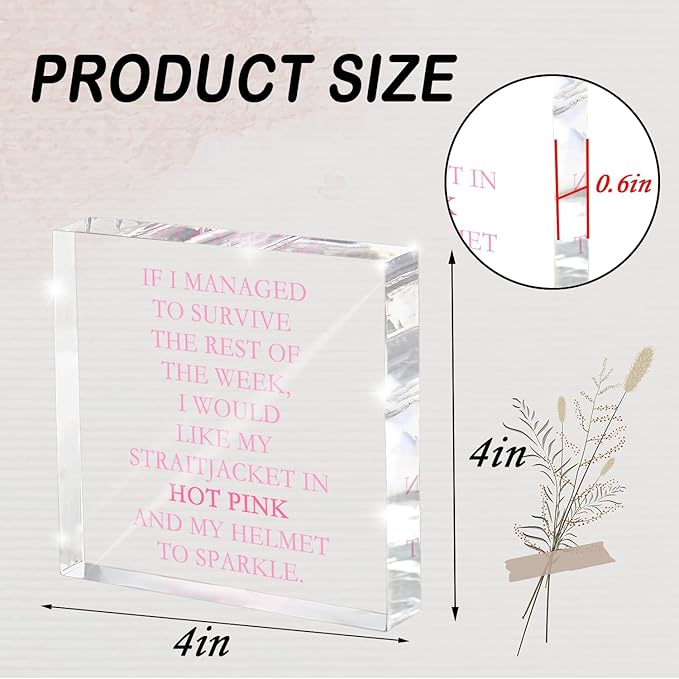 If I Survive This Week Hot Pink Straitjacket Desk Sign - 4x4 Inch Acrylic Office Decor with Sarcastic Humor, Motivational Desk Accessories for Women, Therapist Gift & Pink Office Supplies