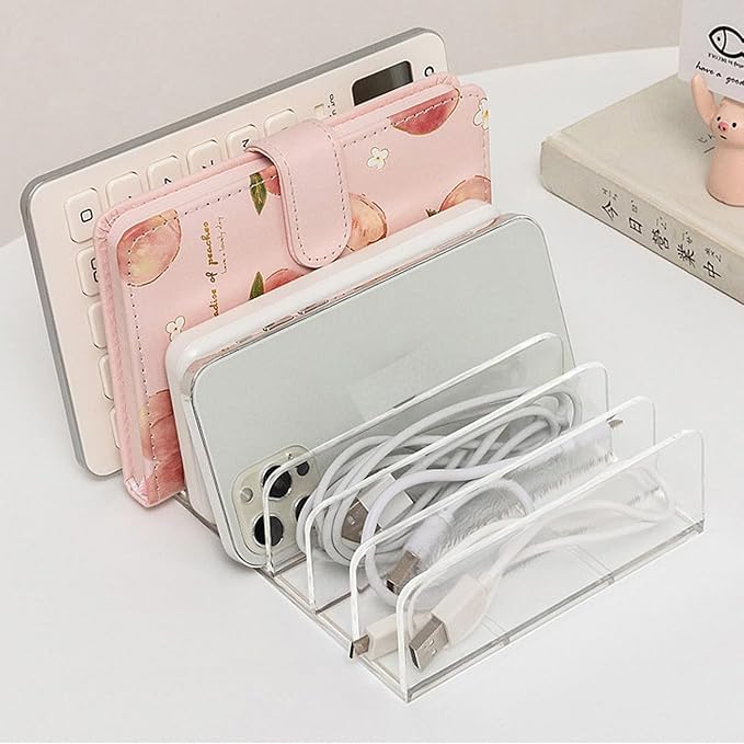 14 Slots Universal Multi Device Organizer Dock Space-Saving Acrylic Clear Multi Phone Stand Holder Divider for iPhone Portable External Hard Drive HDD Phone Cases External CD/DVD Drive