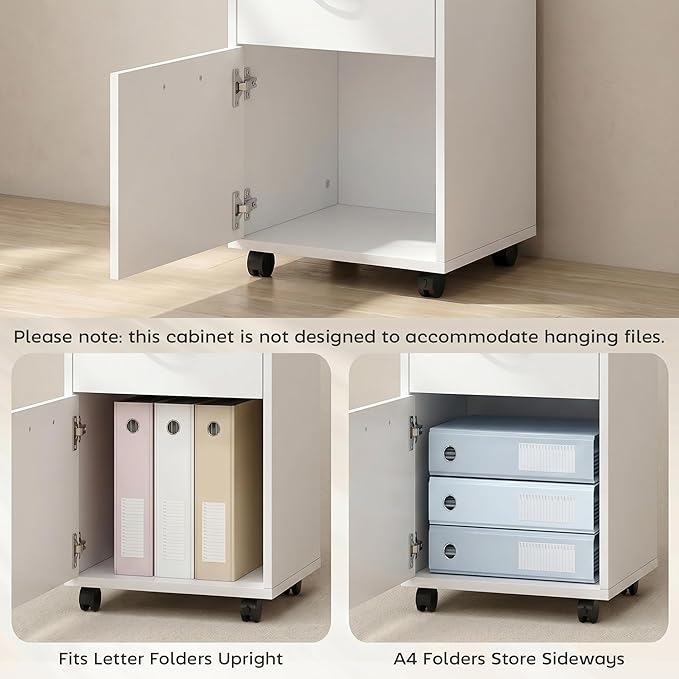 HOMCOM Mobile Storage Cabinet Organizer with Drawer and Cabinet, Printer Stand with Castors, White