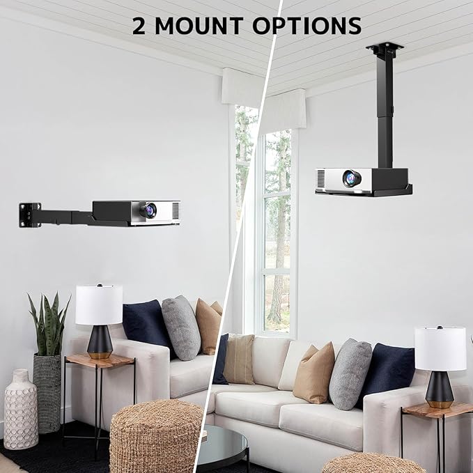 PUTORSEN Adjustable Projector Ceiling Mount,Universal Projector Shelf for Ceiling and Wall, Holds up to 22lbs，No Hole Installation, Hidden Cable Routing, Black（S）