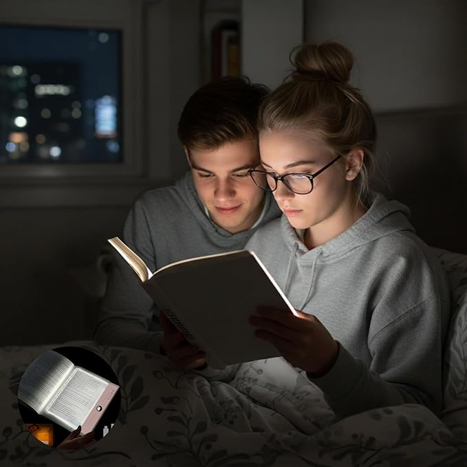 LED Flat Book Light for Reading in Bed, Eye-Caring Books Lights, 3 Color Temperatures & Stepless Dimmable, Portable Flat Panel Lamp Page, USB Rechargeable Night Light for Kids & Adults (Black)