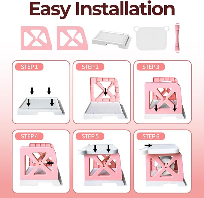 Guermok 3-in-1 Thermal Label Holder Stand for Printer Desk Organizer for Roll & Fan-Fold Labels, Cable Management, Easy Assembly for Home, Office, Retail & Small Business Pink