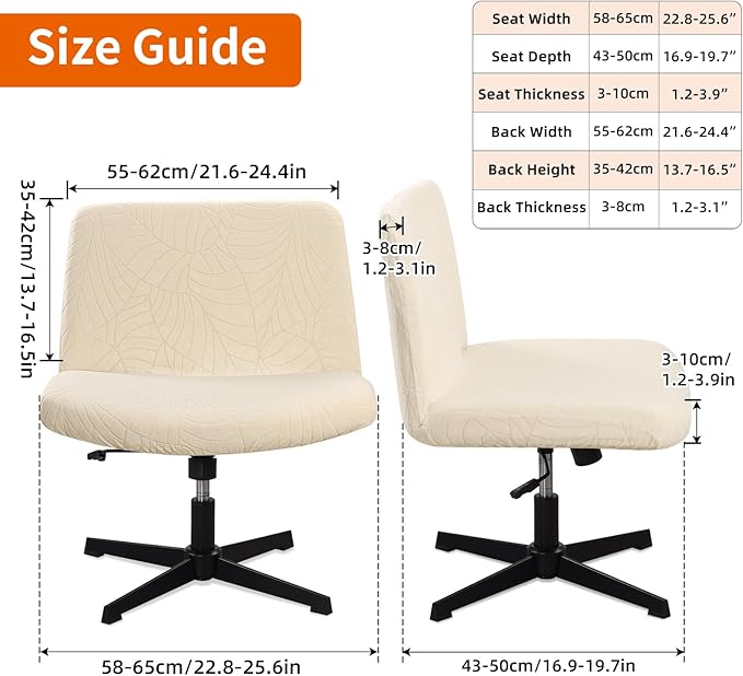 Fuloon Criss Cross Chair Cover, Waterproof, Stretchable, Solid Jacquard, Suited for Armless/Office/Desk/Mid Back Wide Seat/Computer/Task/Vanity/Accent Chair (Leaves -Shaped Jacquard, Beige)
